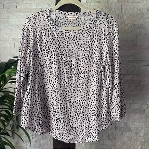 Rebecca Taylor Dalmatian Animal Print 100% Linen Blouse Size M